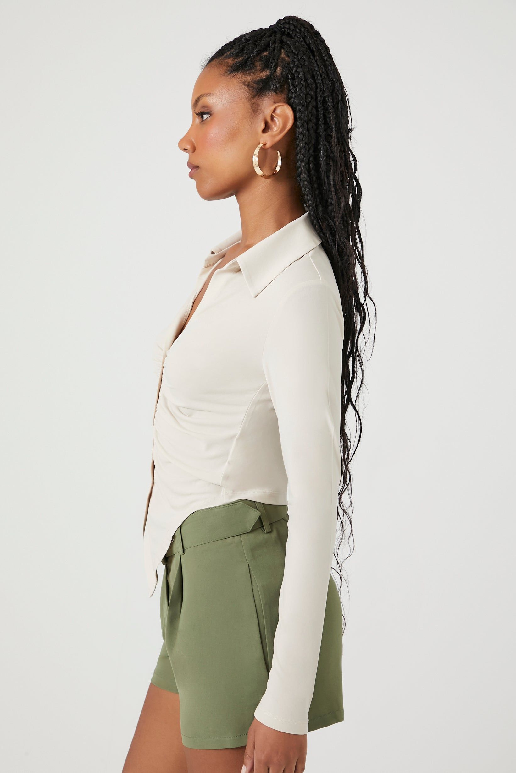 Ruched Button-Up Long Sleeve Top sold by Urban Planet product image thumbnail 2