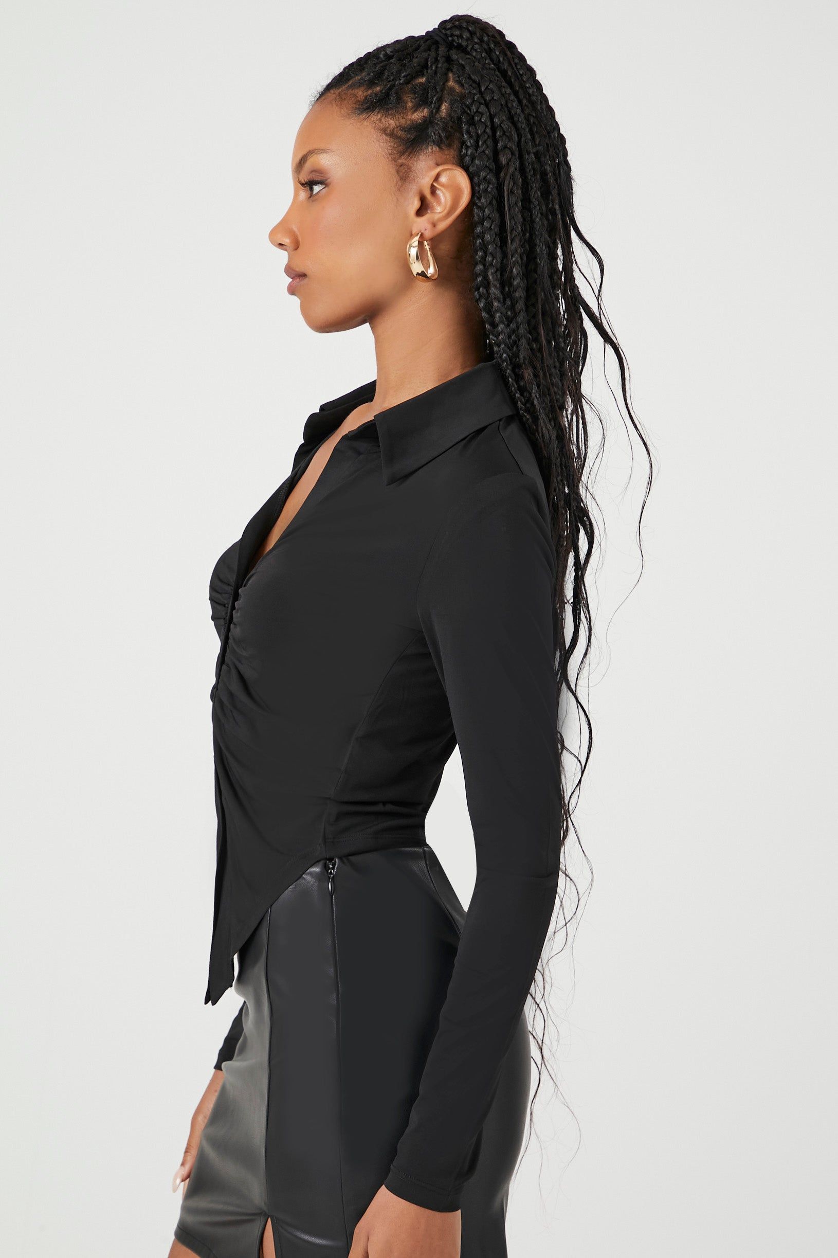 Ruched Button-Up Long Sleeve Top sold by Urban Planet product image thumbnail 7