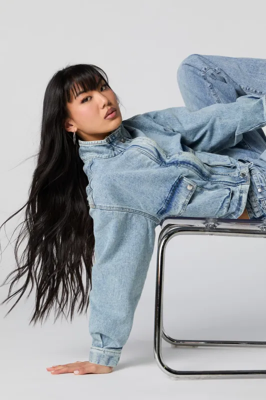 Acid Wash Cargo Denim Jacket sold by Urban Planet