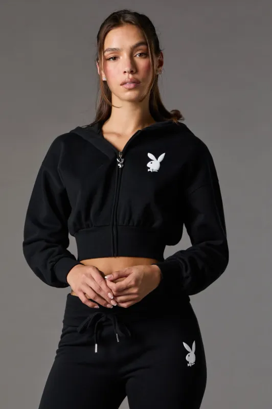 Playboy Graphic Cropped Zip-Up Fleece Hoodie sold by Urban Planet
