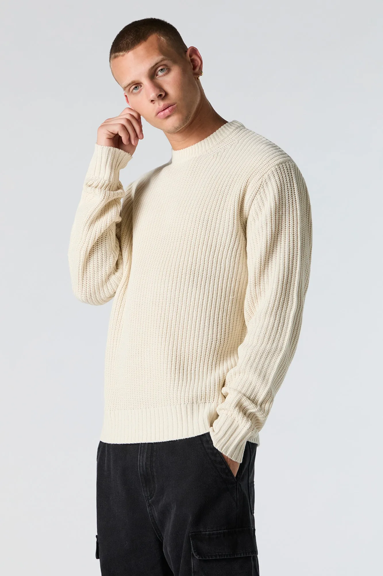 Ribbed Knit Crewneck Sweater sold by Urban Planet