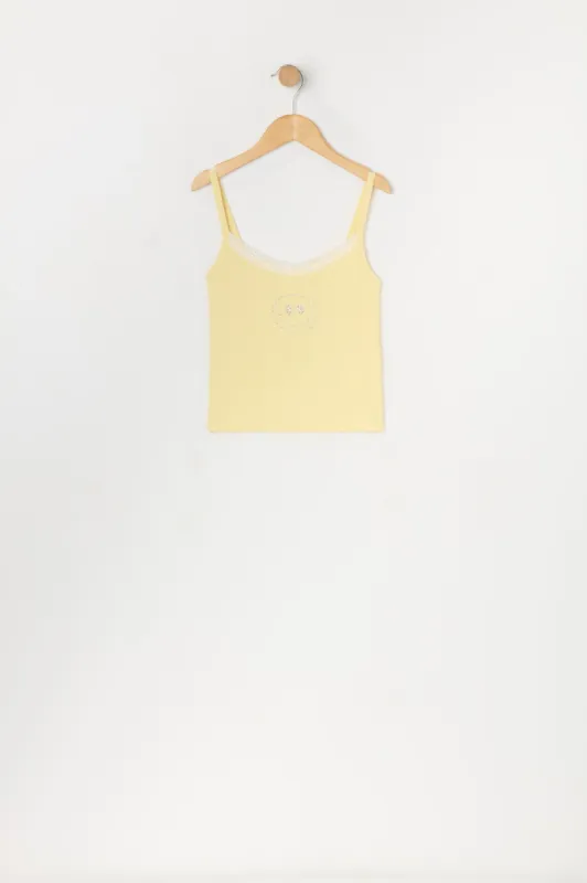 Girls Rhinestone Smiley Lace Trim Tank sold by Urban Planet