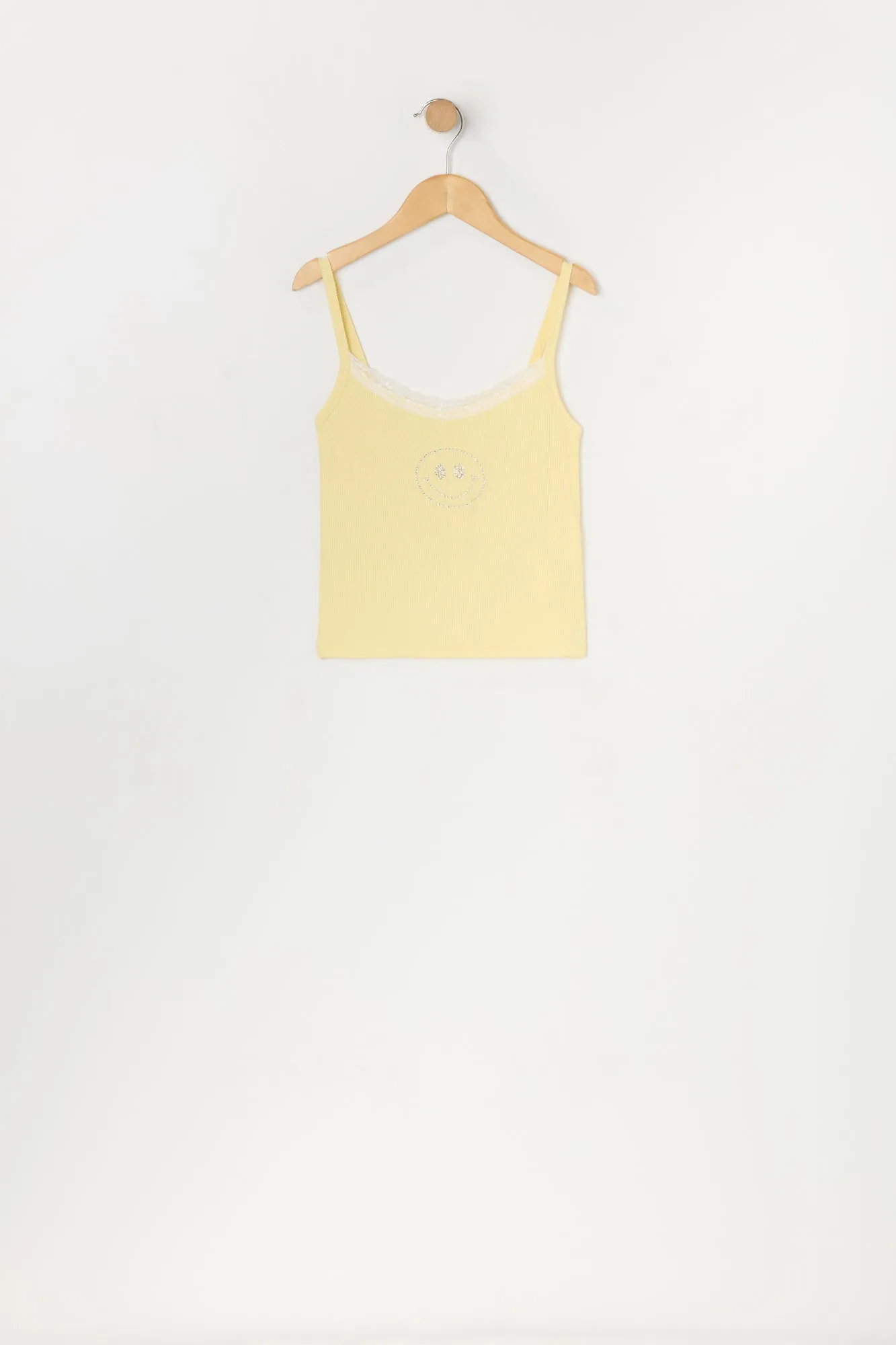 Girls Rhinestone Smiley Lace Trim Tank sold by Urban Planet
