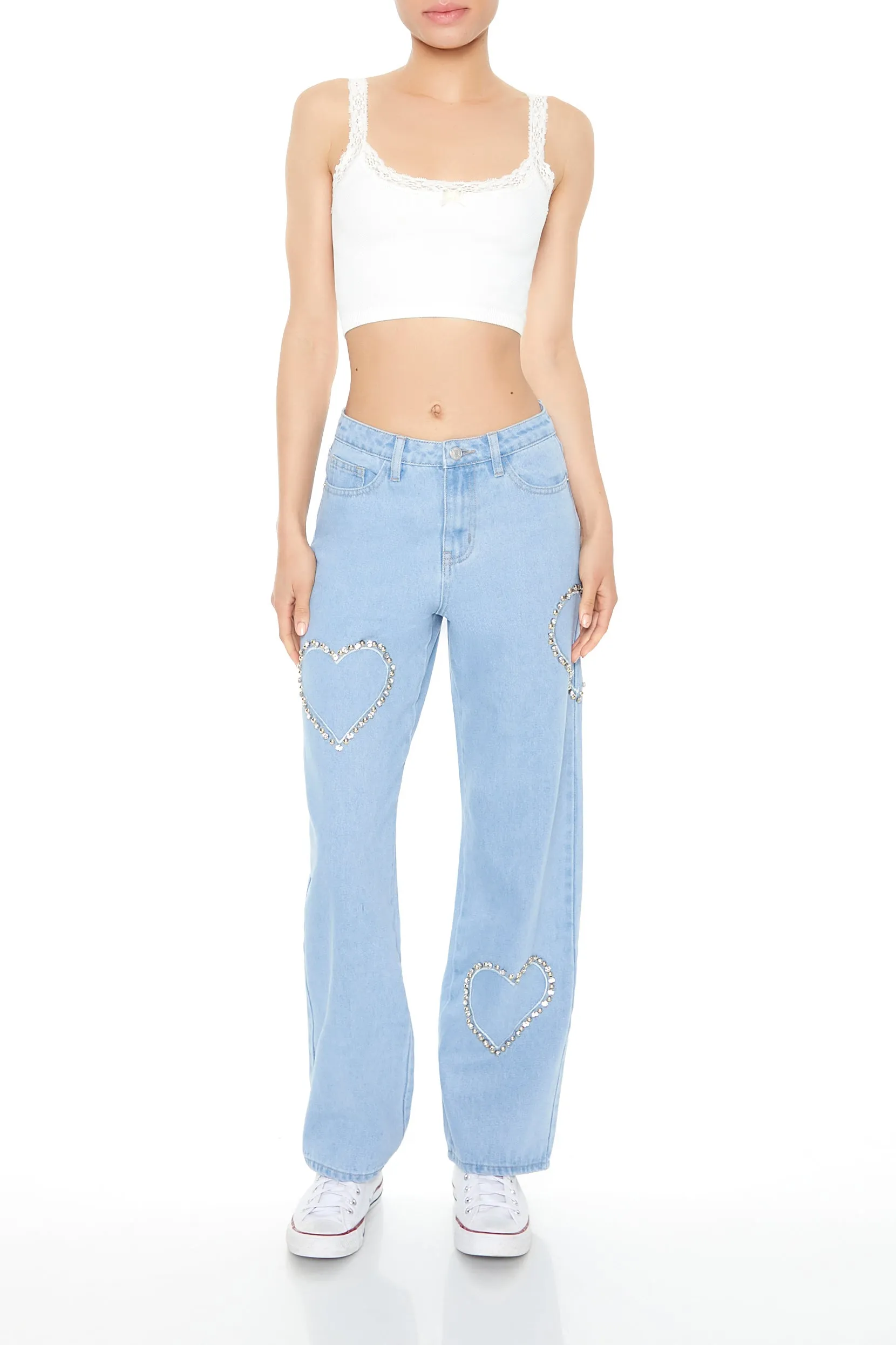 Rhinestone Heart Straight Leg Jean sold by Urban Planet