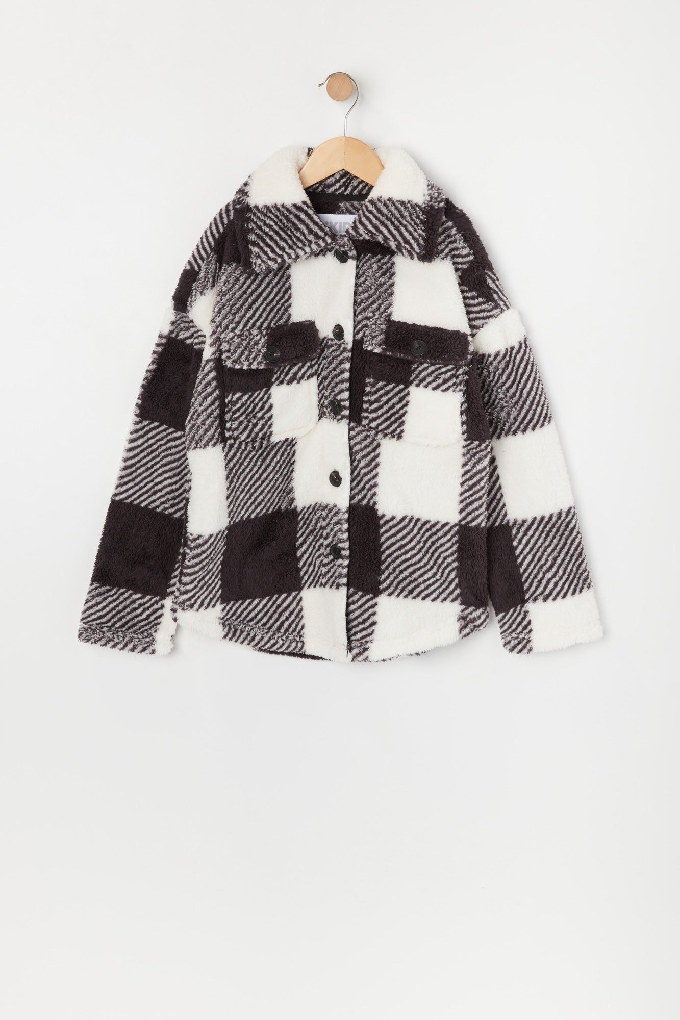 Girls Plush Plaid Shacket sold by Urban Planet