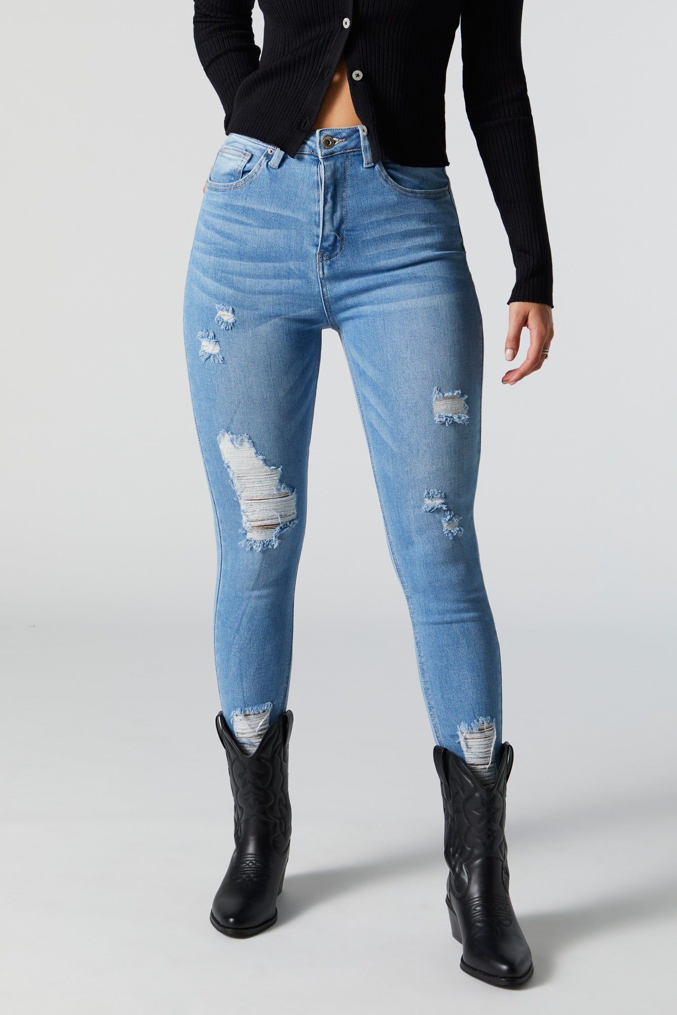 Jean ajusté vintage d'aspect usé délavé moyen sold by Urban Planet product image thumbnail 2