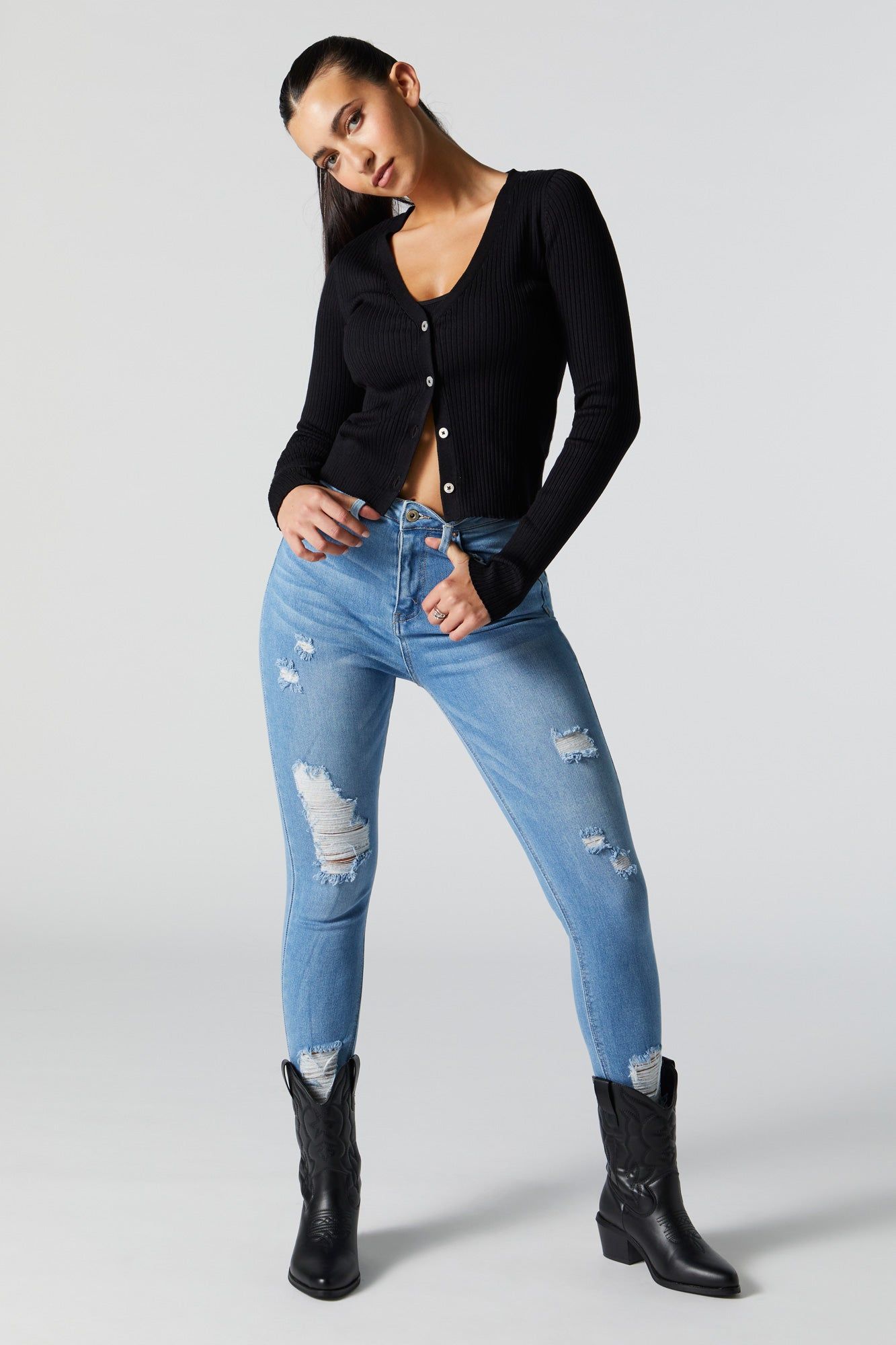 Jean ajusté vintage d'aspect usé délavé moyen sold by Urban Planet product image thumbnail 4