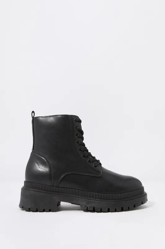 Faux-Leather Lace Up Boot sold by Urban Planet