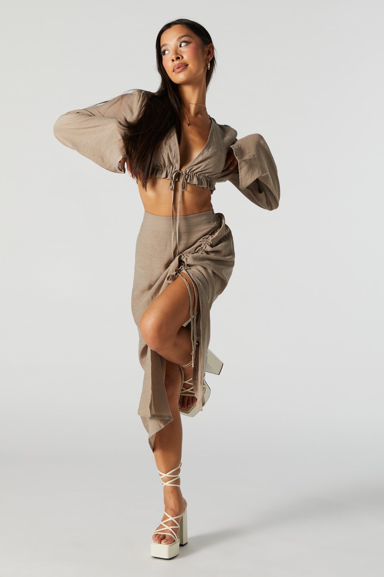 V-Neck Long Sleeve Crop Top sold by Urban Planet product image thumbnail 3