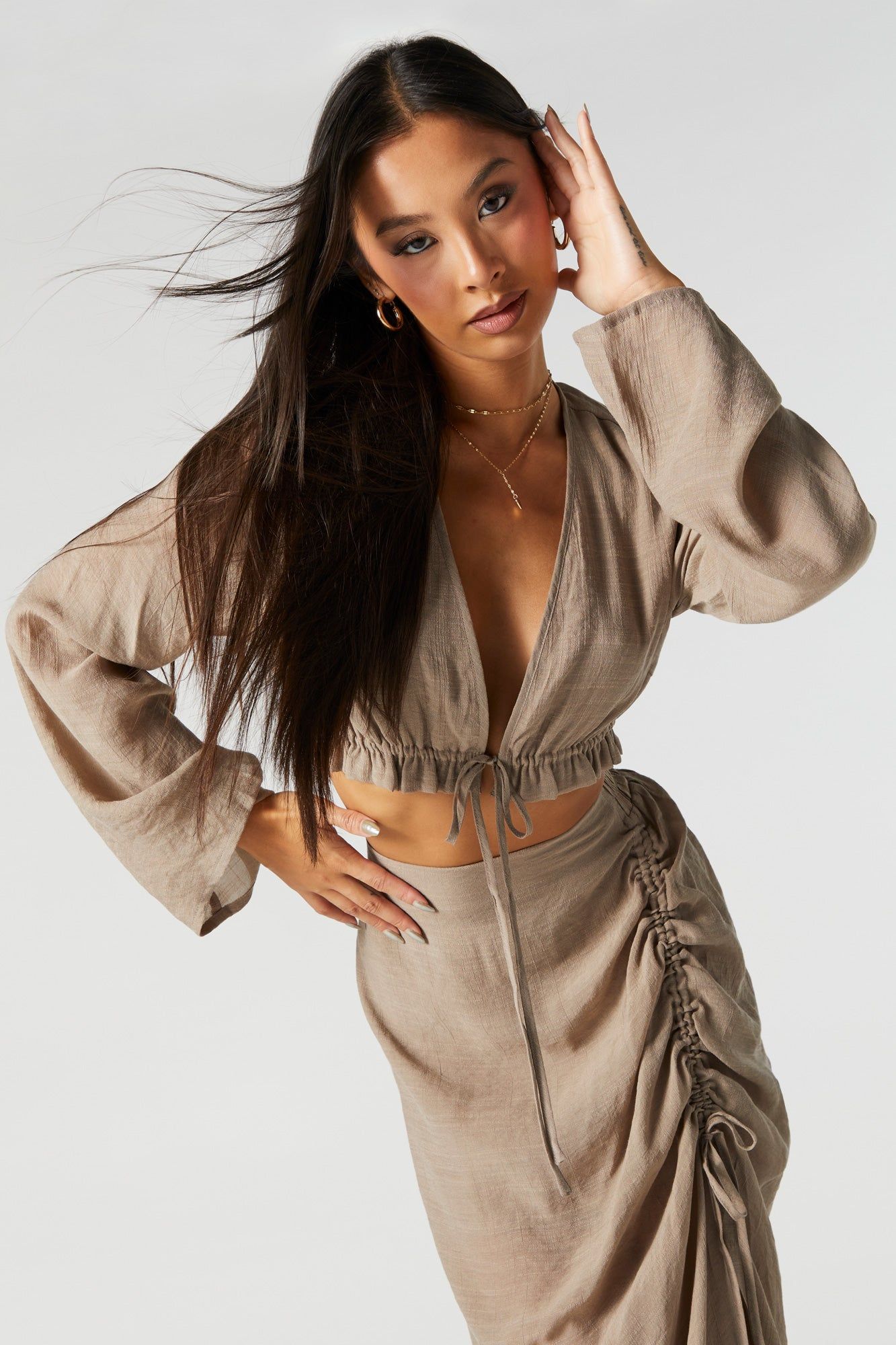 V-Neck Long Sleeve Crop Top sold by Urban Planet