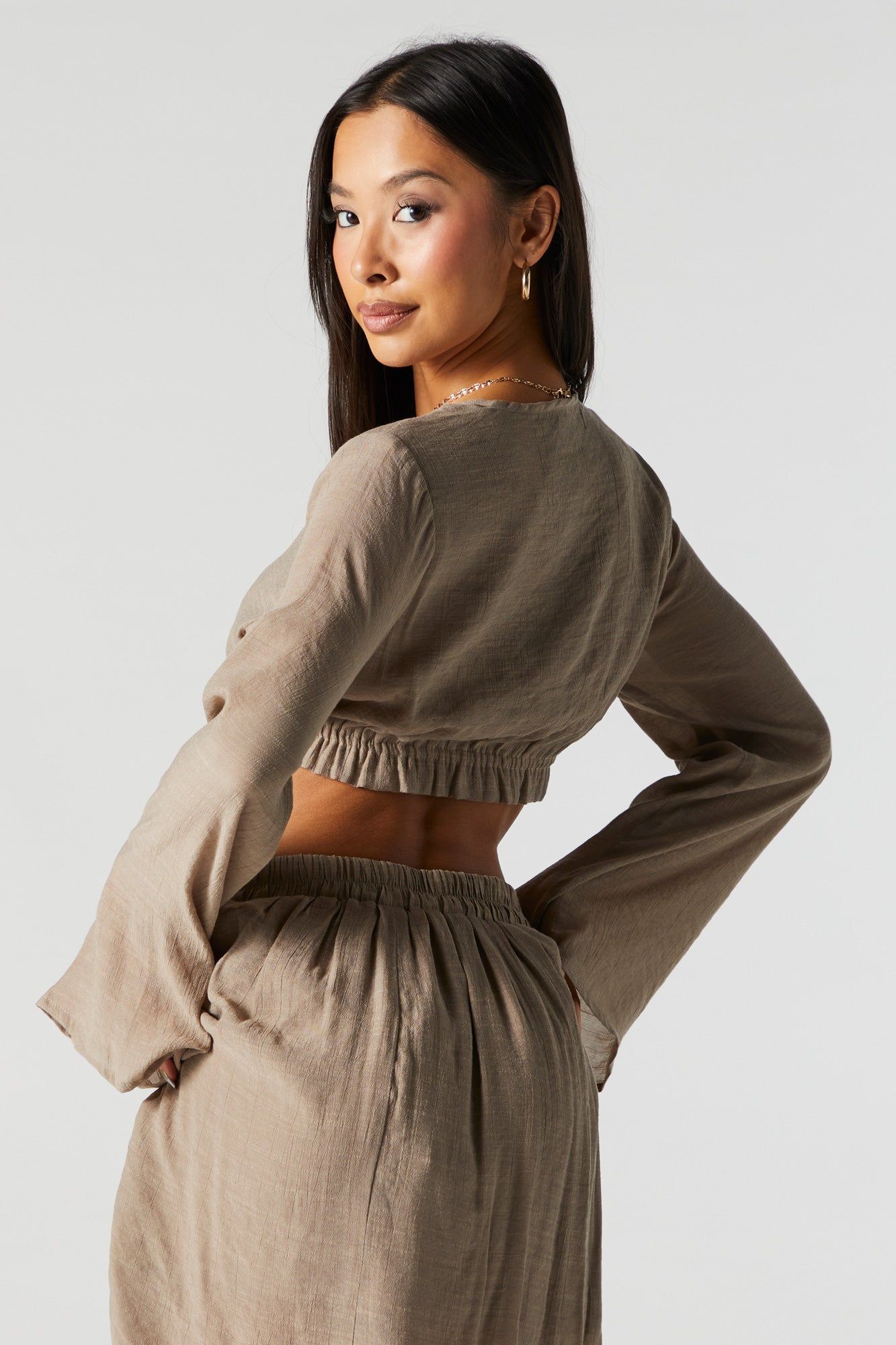 V-Neck Long Sleeve Crop Top sold by Urban Planet product image thumbnail 2