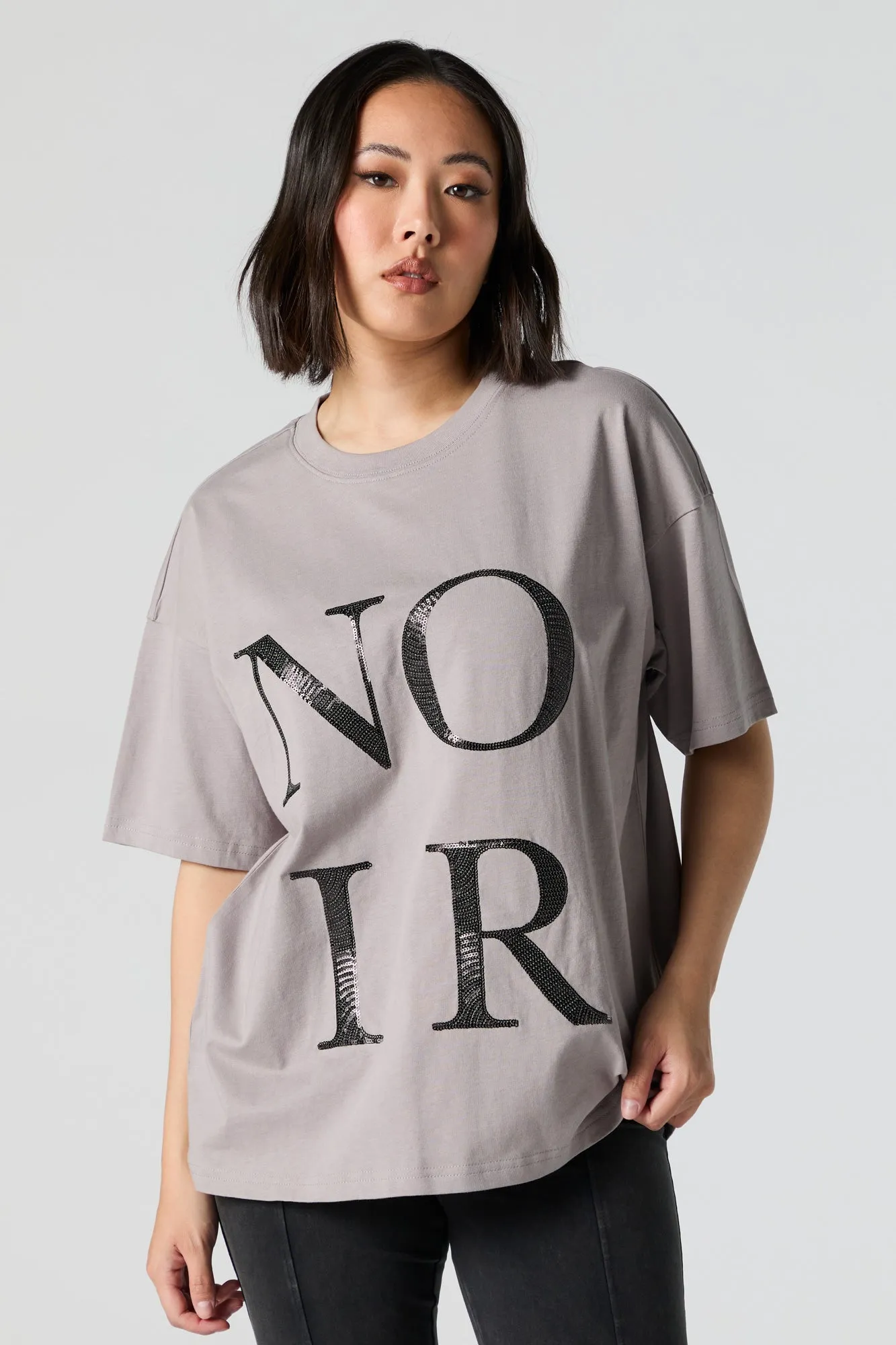 Sequin Noir Oversized T-Shirt sold by Urban Planet