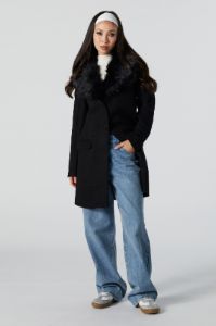 Faux Fur Collared Coat sold by Urban Planet