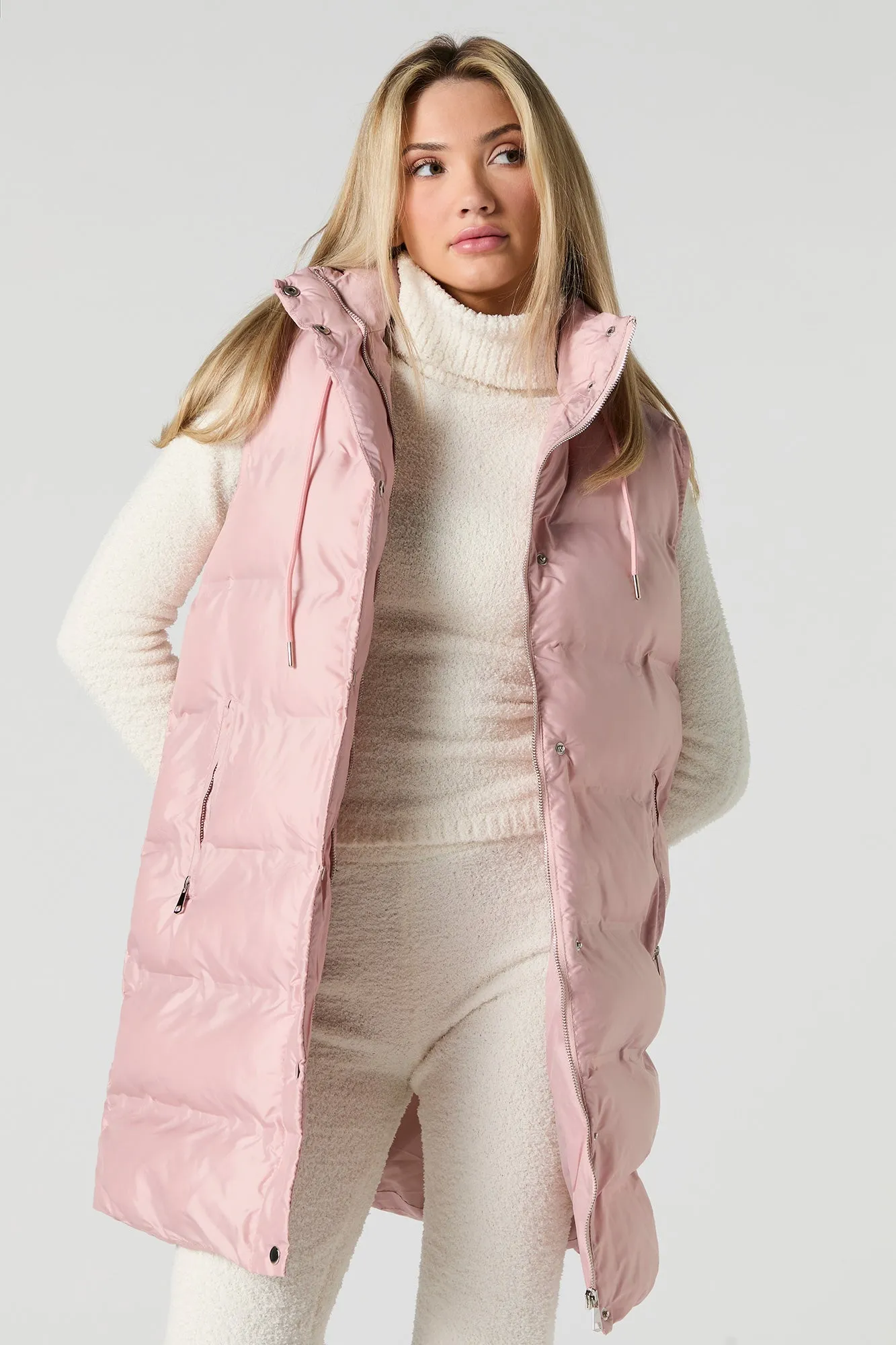 Nylon Longline Puffer Vest sold by Urban Planet