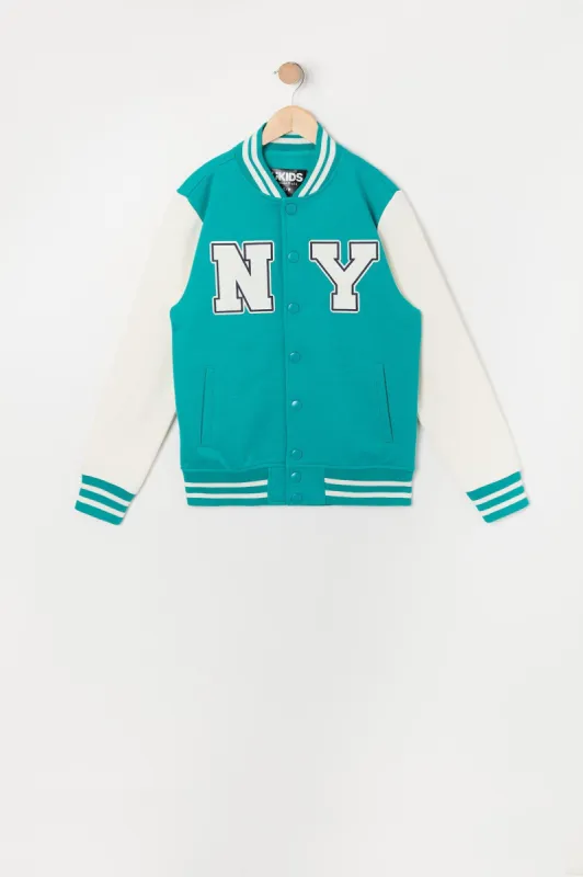 Boys Oversized NY Graphic Varsity Jacket sold by Urban Planet