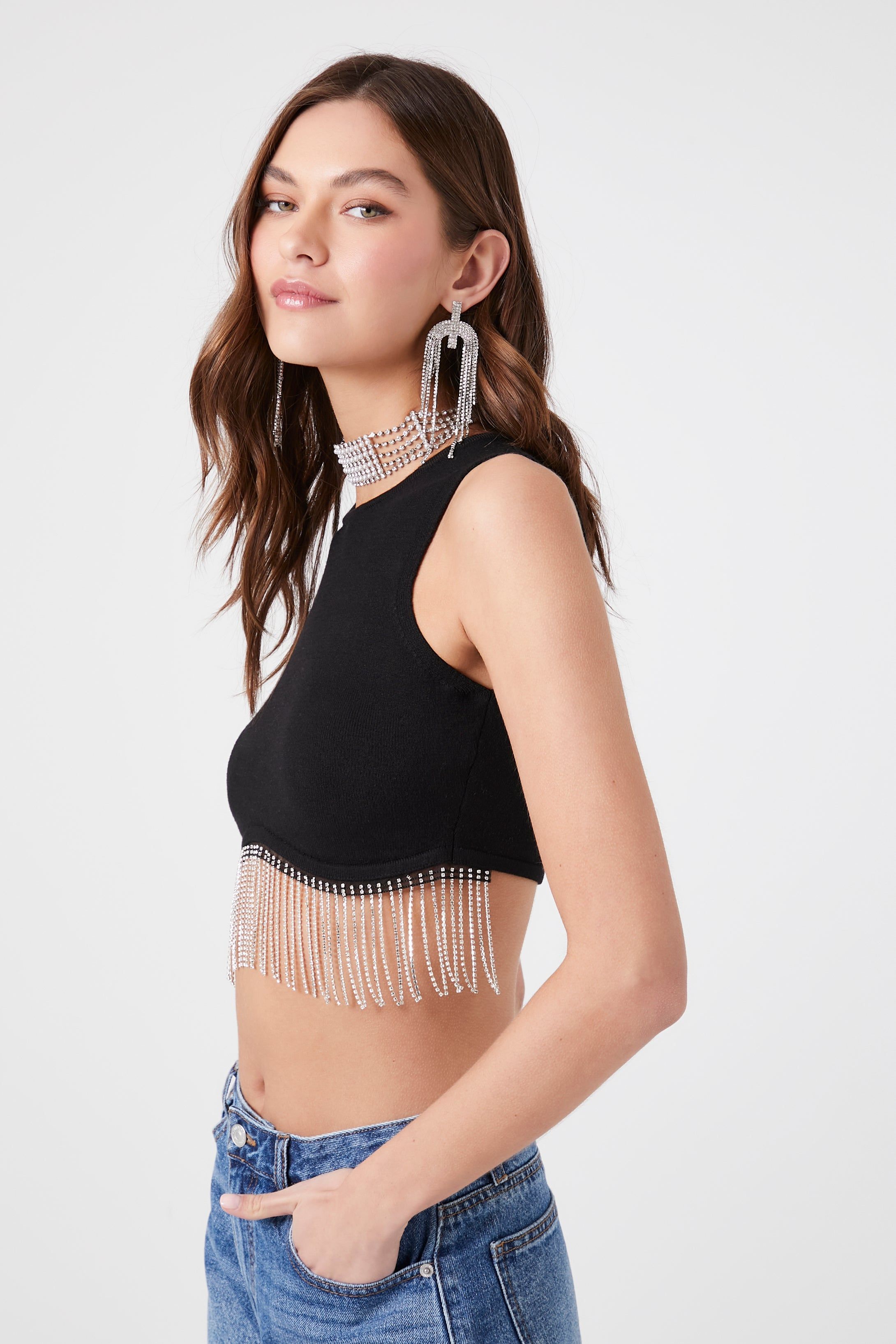 Haut court en tricot orné de pierres du Rhin sold by Urban Planet product image thumbnail 3