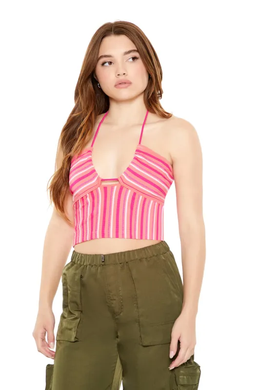 Striped Cropped Halter Top sold by Urban Planet