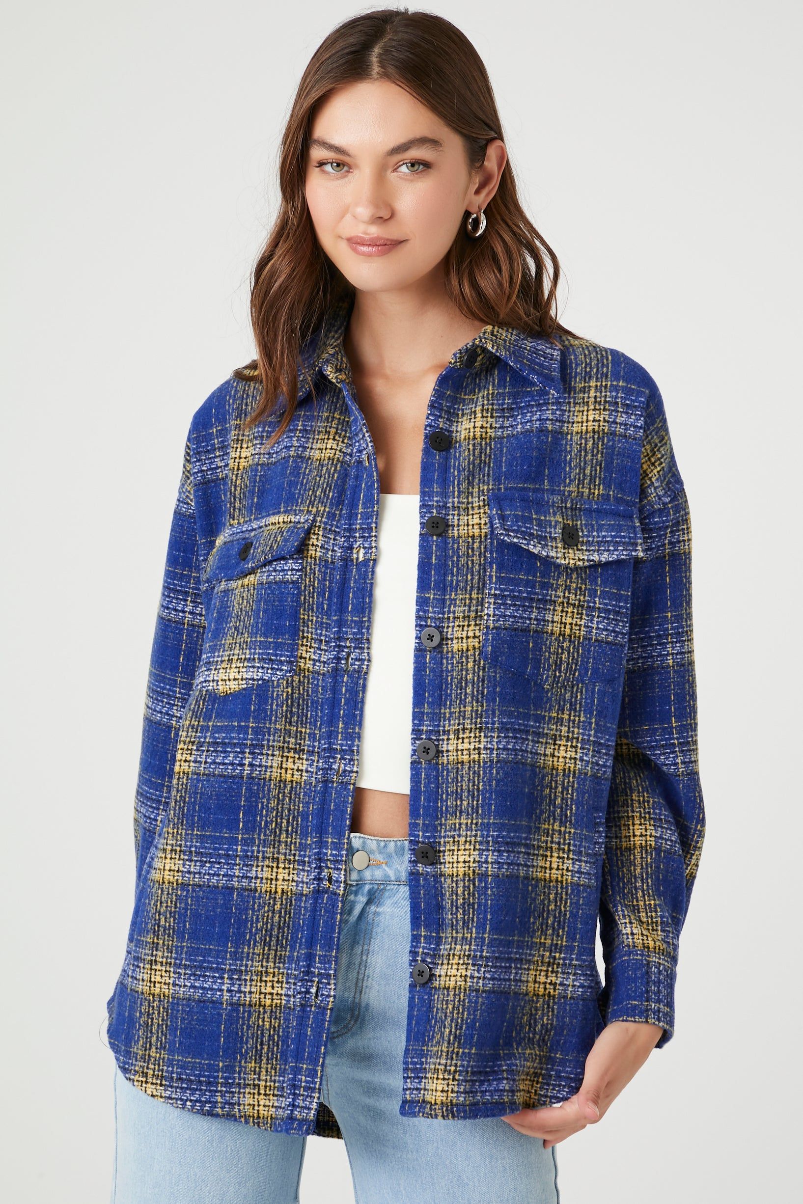 Plaid Button-Up Shacket sold by Urban Planet