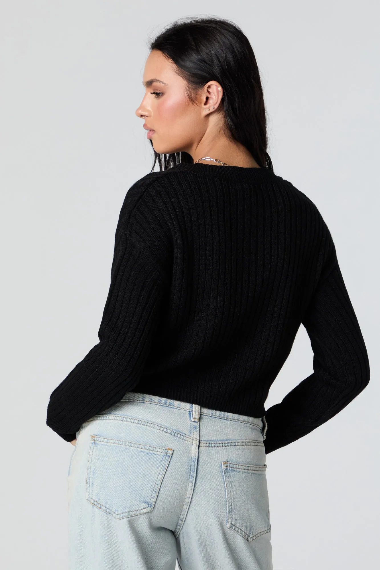 Cable Knit Button-Up Cropped Cardigan sold by Urban Planet product image thumbnail 5