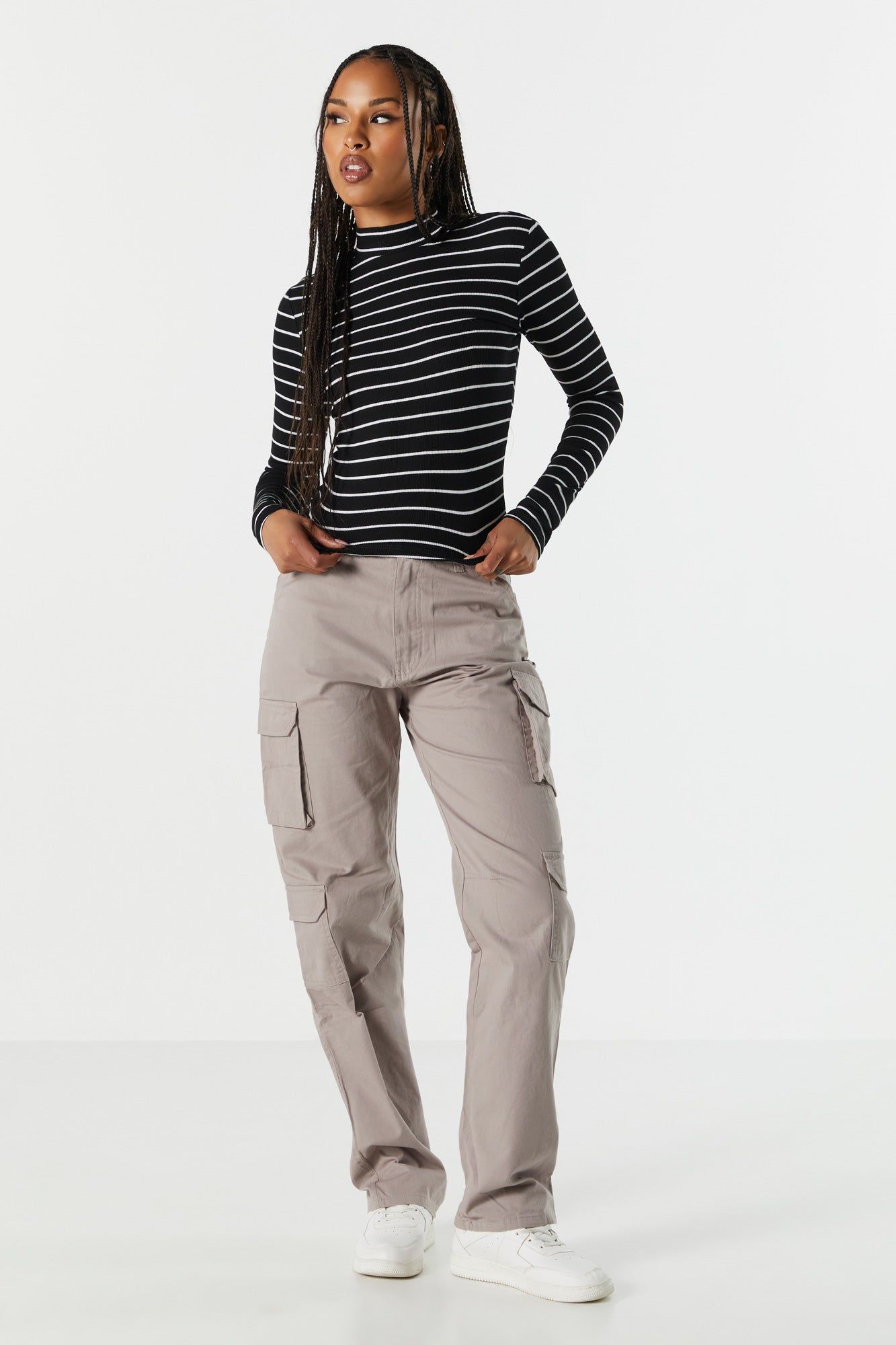 Haut côtelé à manches longues Rayé avec col cheminée sold by Urban Planet product image thumbnail 3