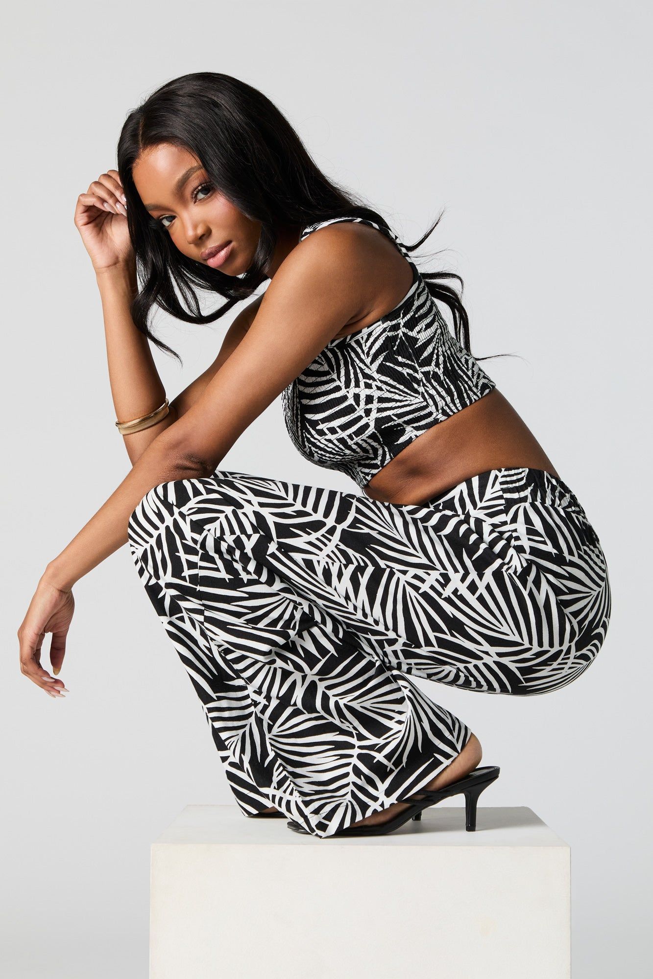 Leaf Print Pleated Wide Leg Pant sold by Urban Planet