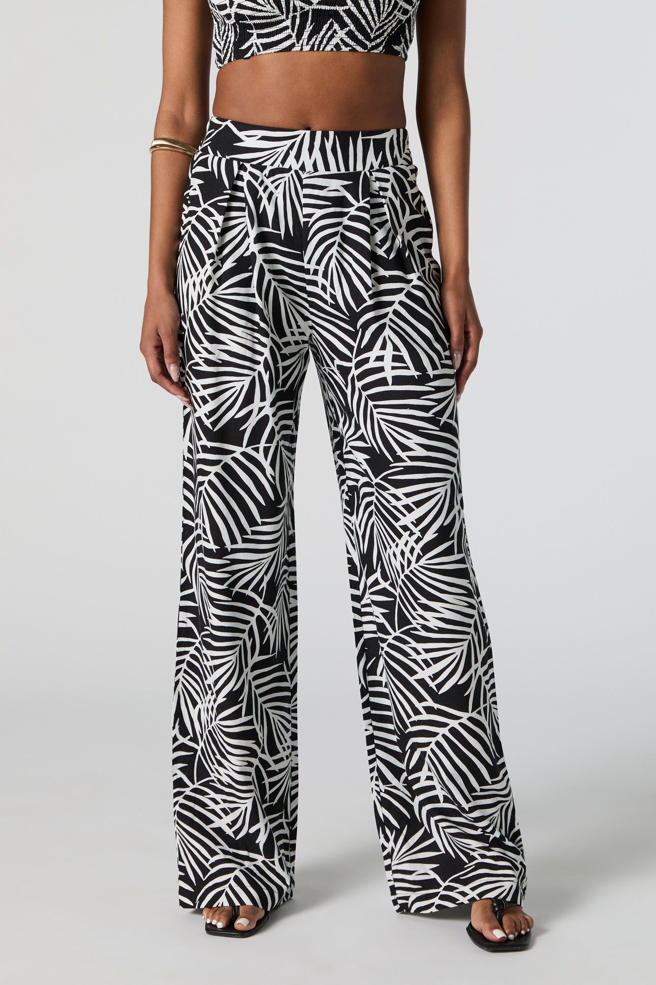 Leaf Print Pleated Wide Leg Pant sold by Urban Planet product image thumbnail 2