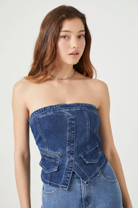 Reworked Denim Tube Top sold by Urban Planet