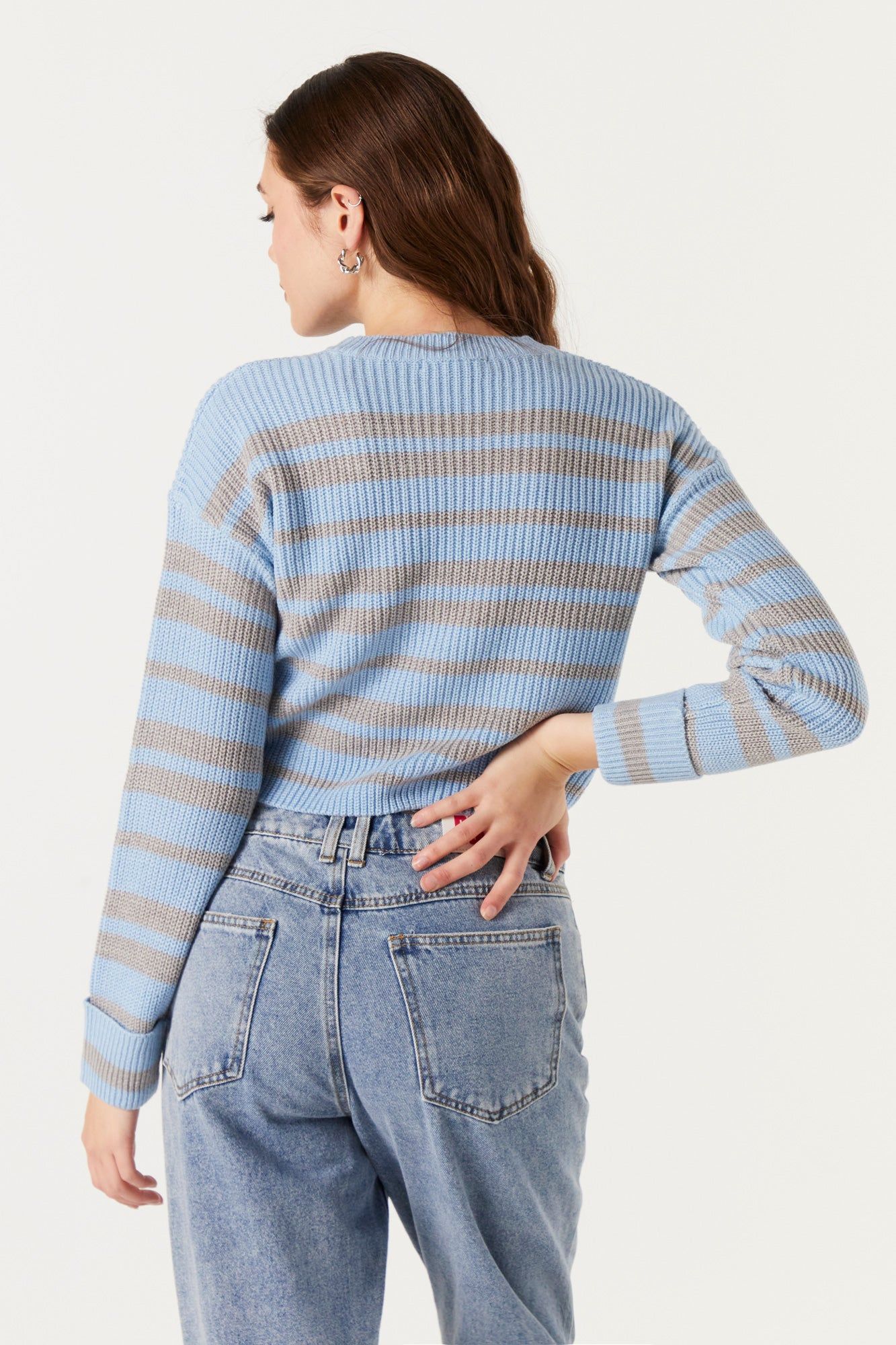 Chandail court en tricot rayé à manches longues Bleu sold by Urban Planet product image thumbnail 2
