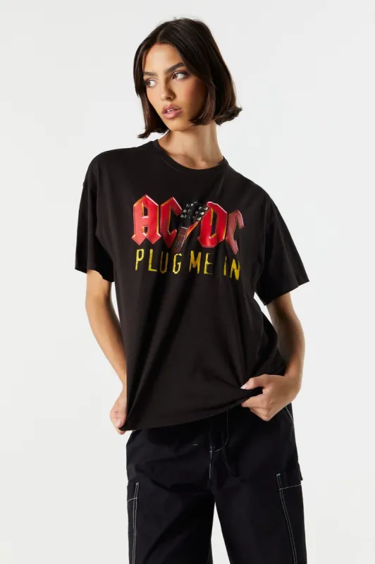 Black ACDC Graphic Boyfriend T-Shirt sold by Urban Planet