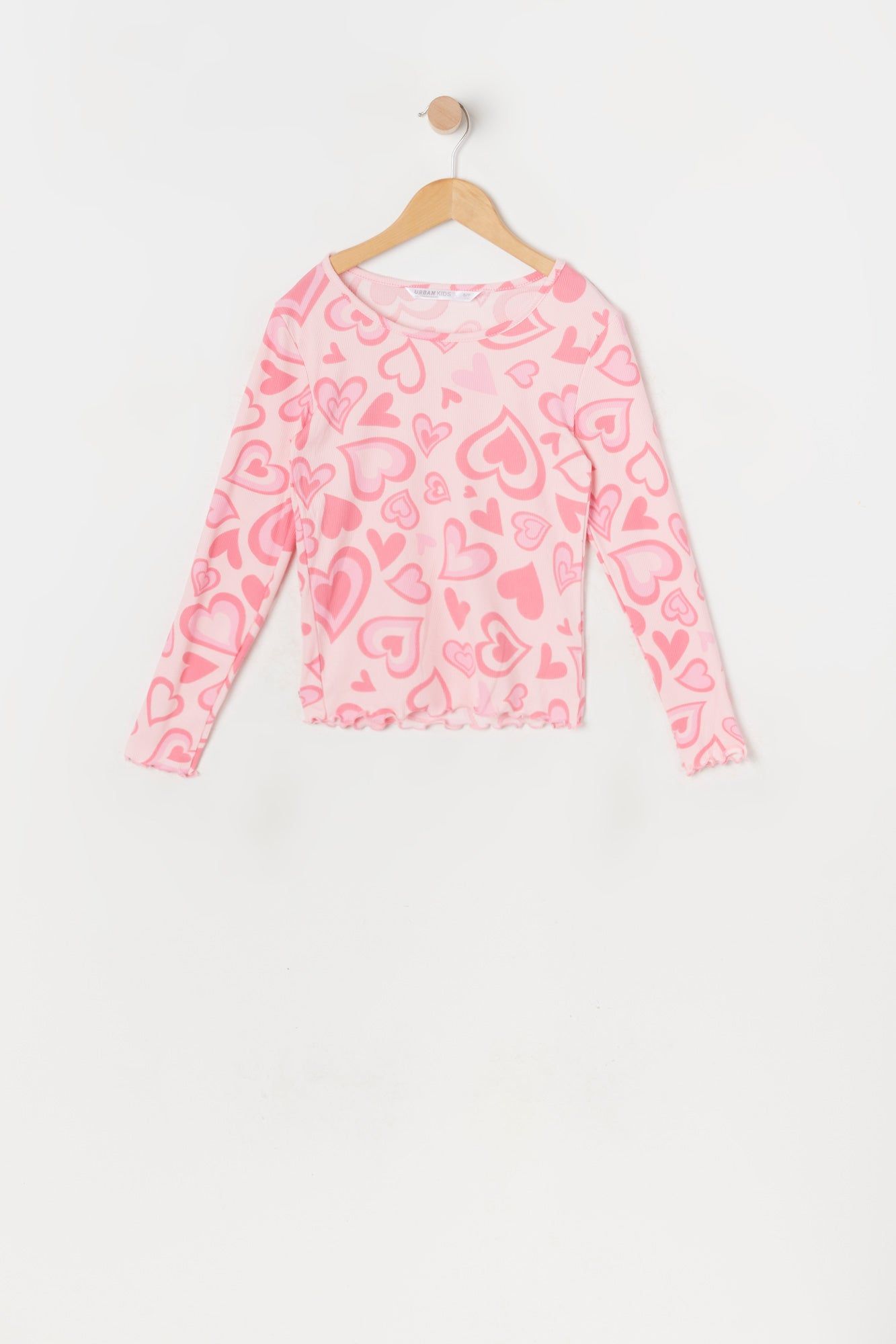 Girls Heart Print Lettuce Hem Top sold by Urban Planet