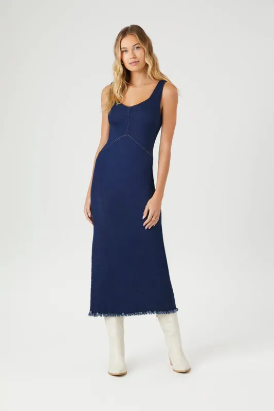 Denim Frayed Midi Dress sold by Urban Planet