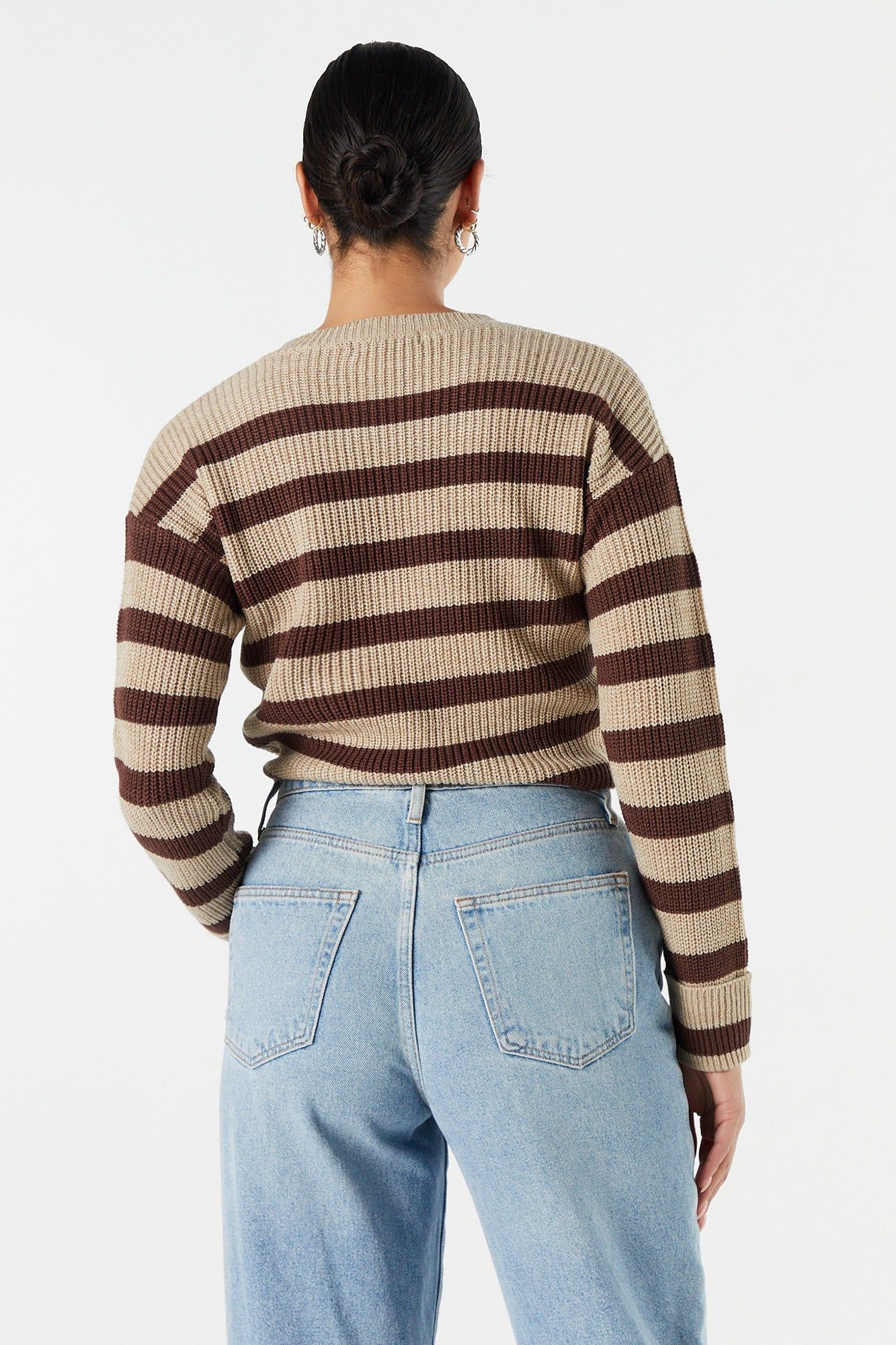 Chandail court en tricot rayé à manches longues sold by Urban Planet product image thumbnail 2