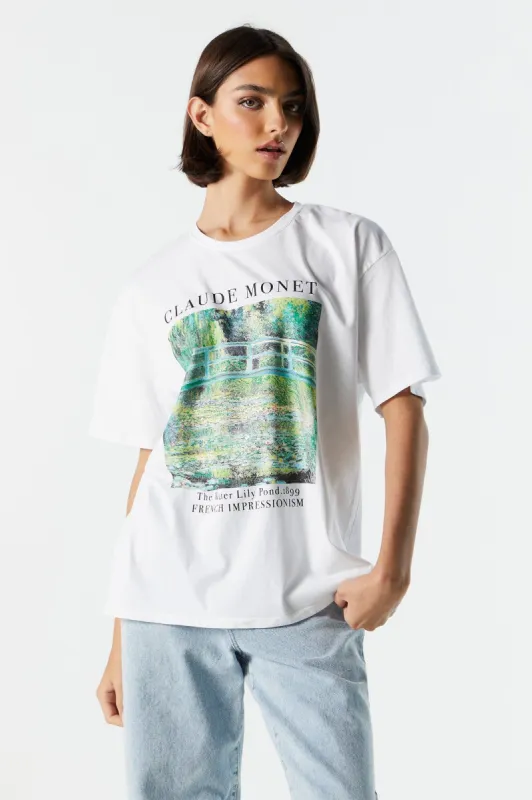 White Claude Monet Graphic Boyfriend T-Shirt made by Urban Planet