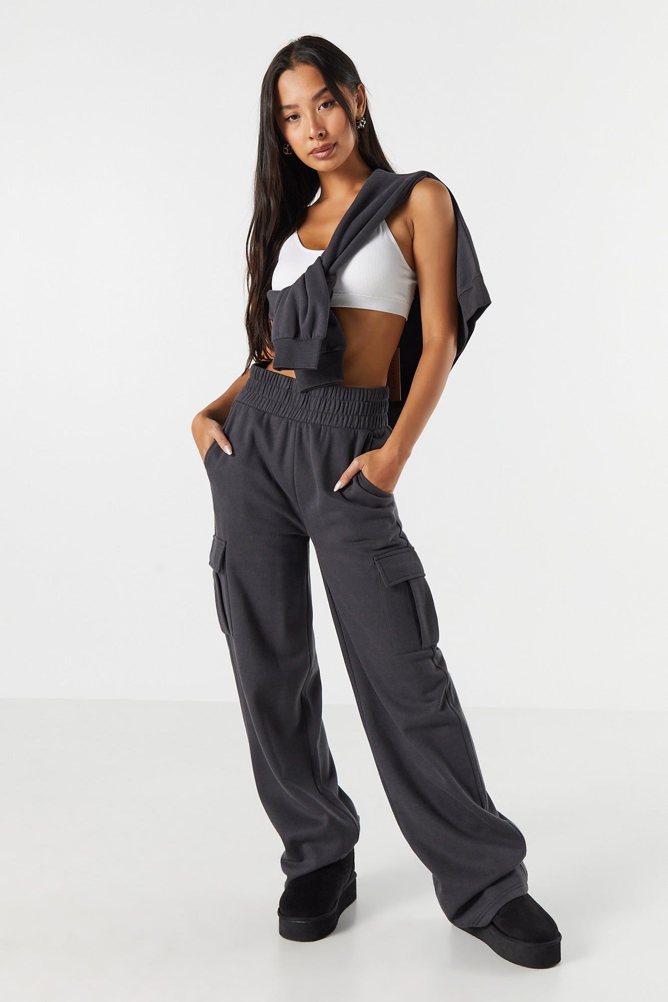 Fleece Wide Leg Cargo Pant sold by Urban Planet product image thumbnail 4