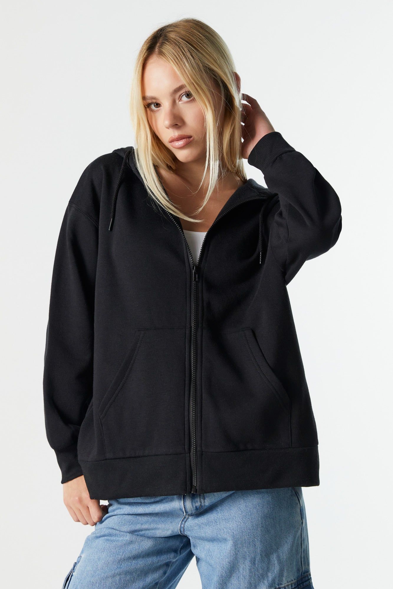 Oversized Fleece Zip-Up Hoodie sold by Urban Planet product image thumbnail 4