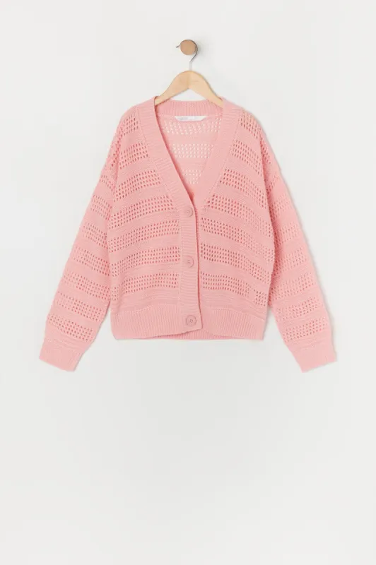 Cardigan rose en tricot ajouré pour fille sold by Urban Planet