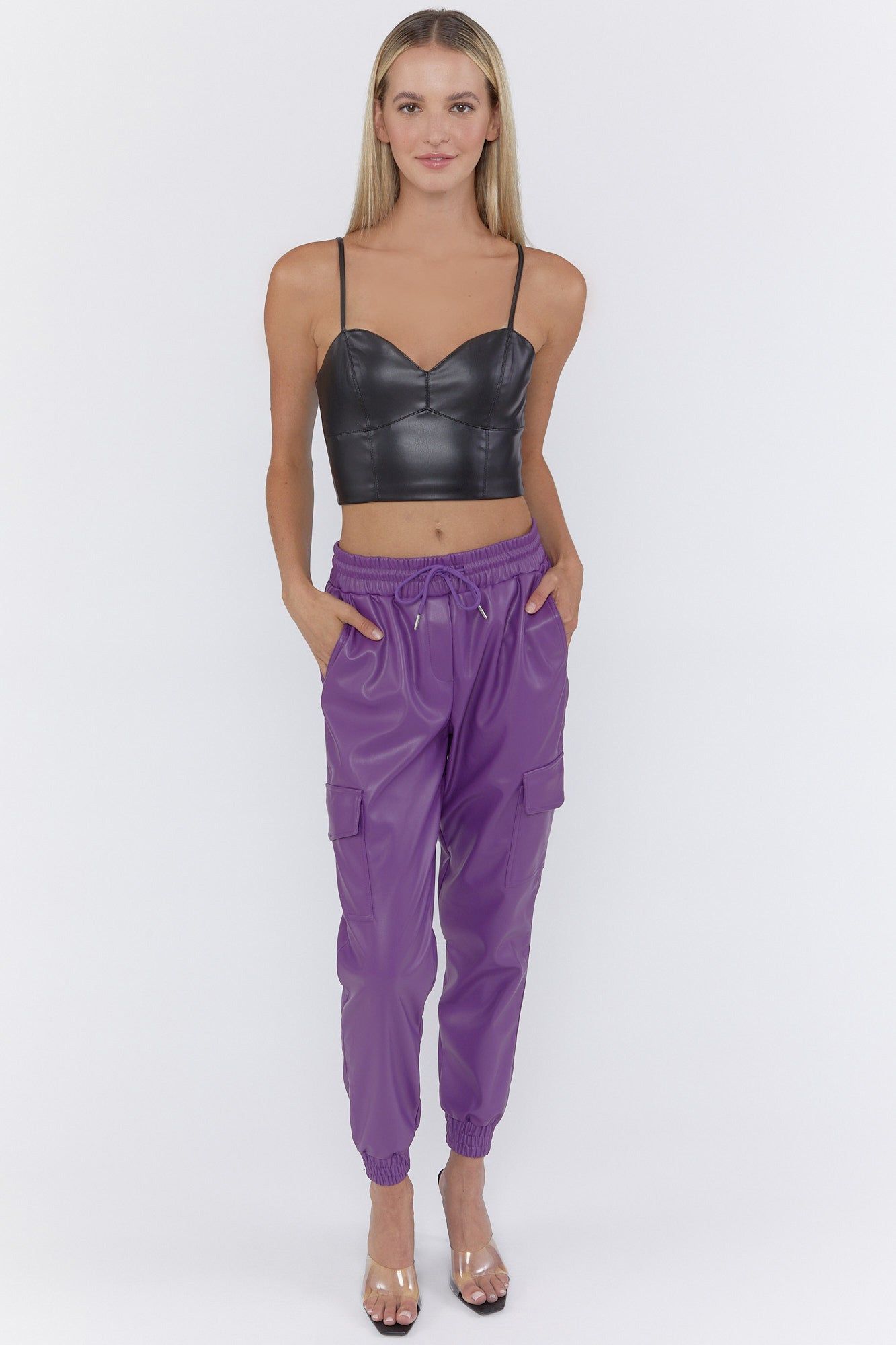 Faux Leather Drawstring Cargo Jogger sold by Urban Planet product image thumbnail 5