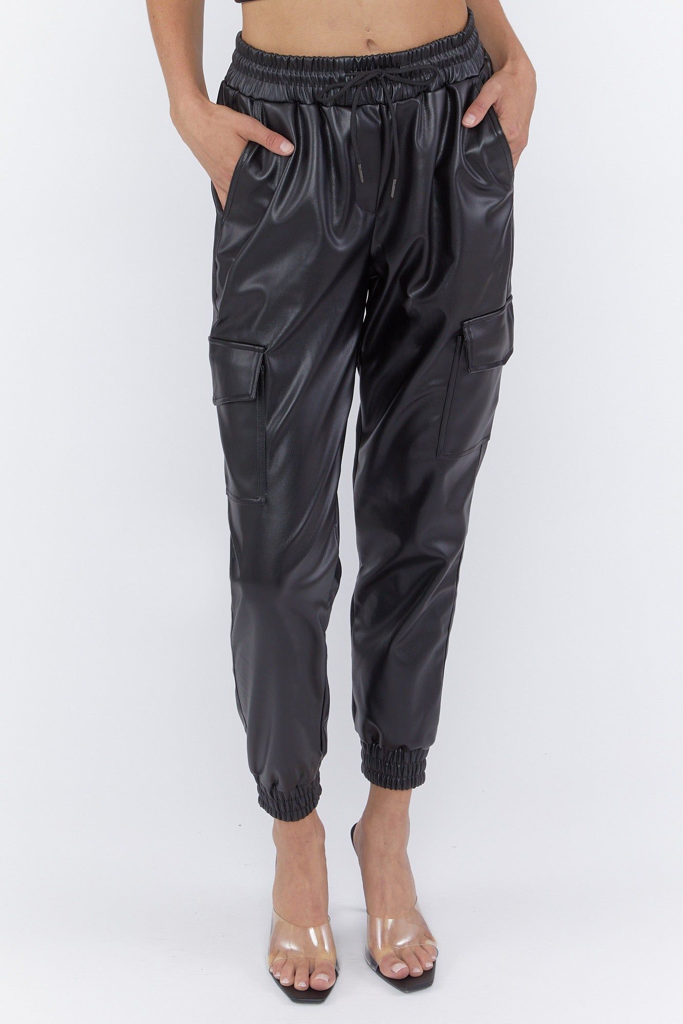 Faux Leather Drawstring Cargo Jogger sold by Urban Planet product image thumbnail 2