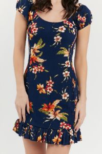 Navy Tropical Floral Print Smocked Mini Dress sold by Urban Planet