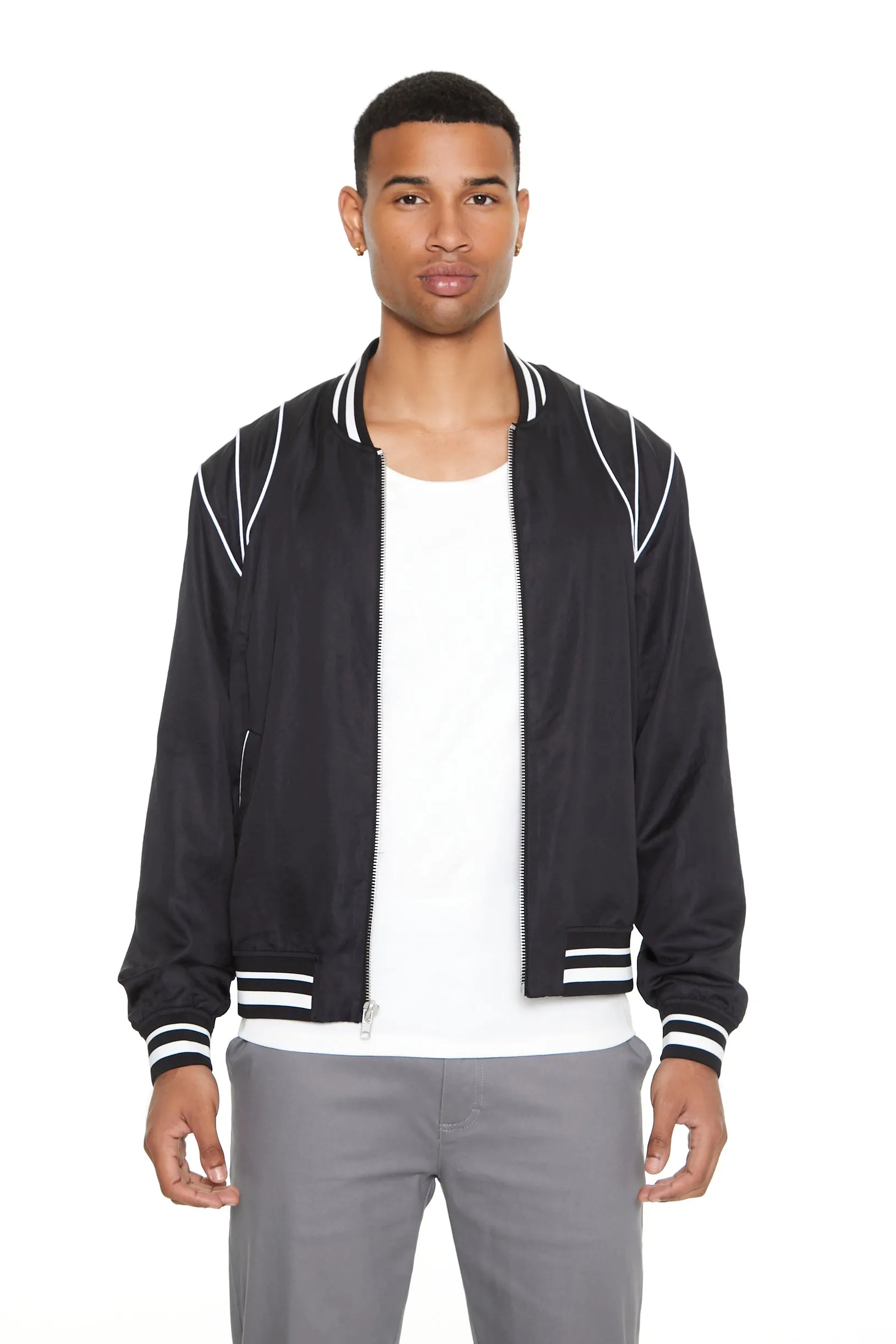 Piped Trim Bomber Jacket sold by Urban Planet