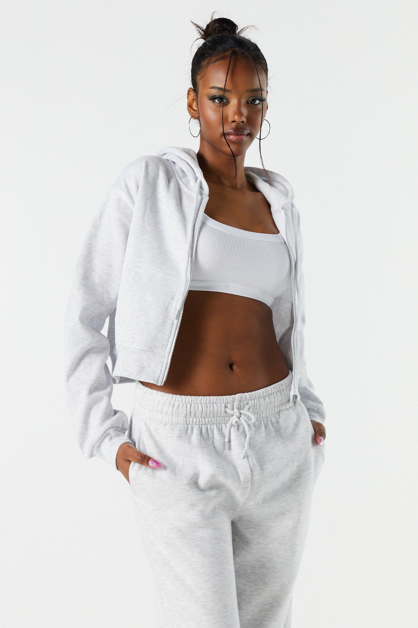 Fleece Zip-Up Cropped Hoodie sold by Urban Planet product image thumbnail 10