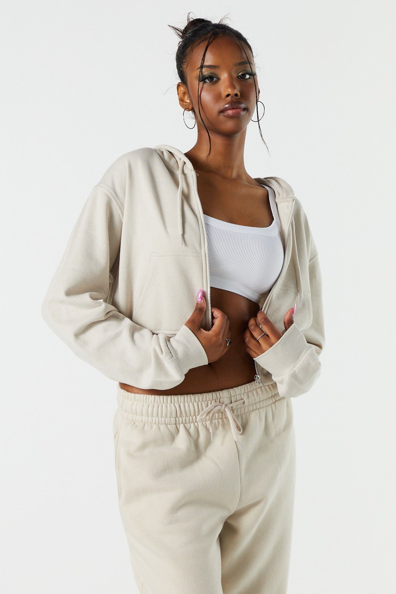 Fleece Zip-Up Cropped Hoodie sold by Urban Planet product image thumbnail 16