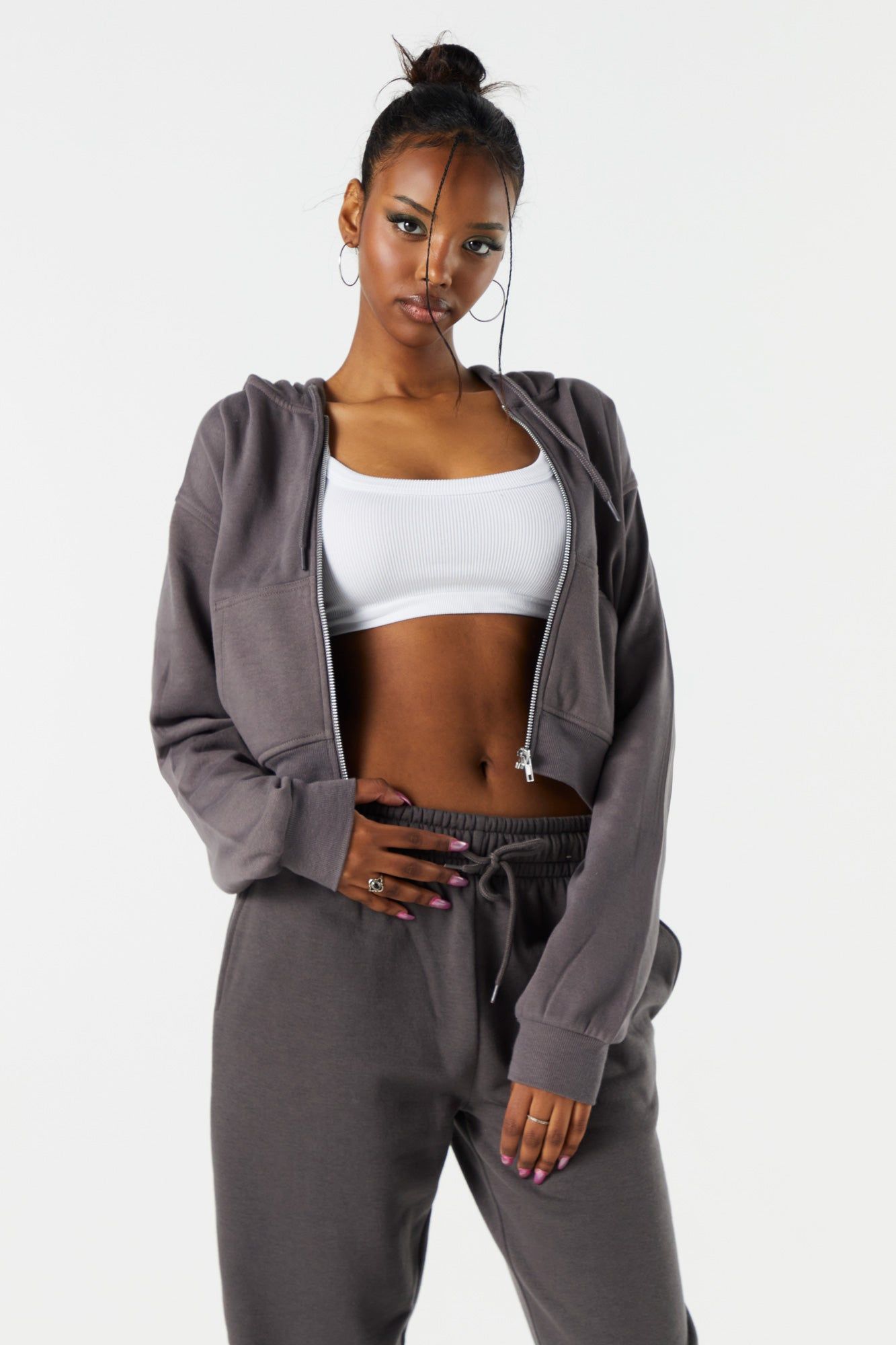 Fleece Zip-Up Cropped Hoodie sold by Urban Planet product image thumbnail 7