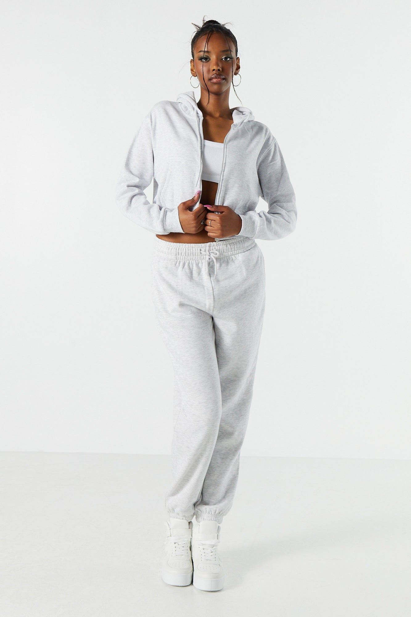 Fleece Zip-Up Cropped Hoodie sold by Urban Planet product image thumbnail 12