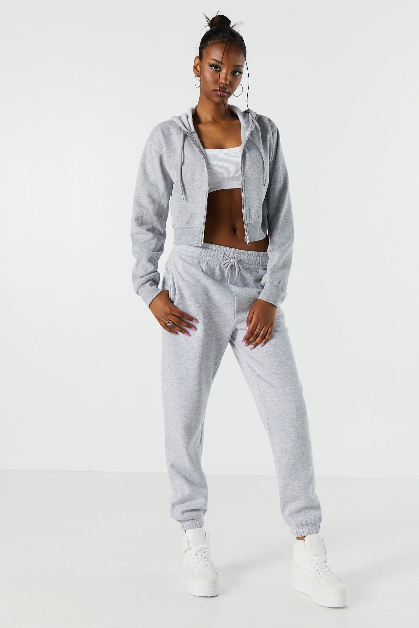 Fleece Zip-Up Cropped Hoodie sold by Urban Planet product image thumbnail 6