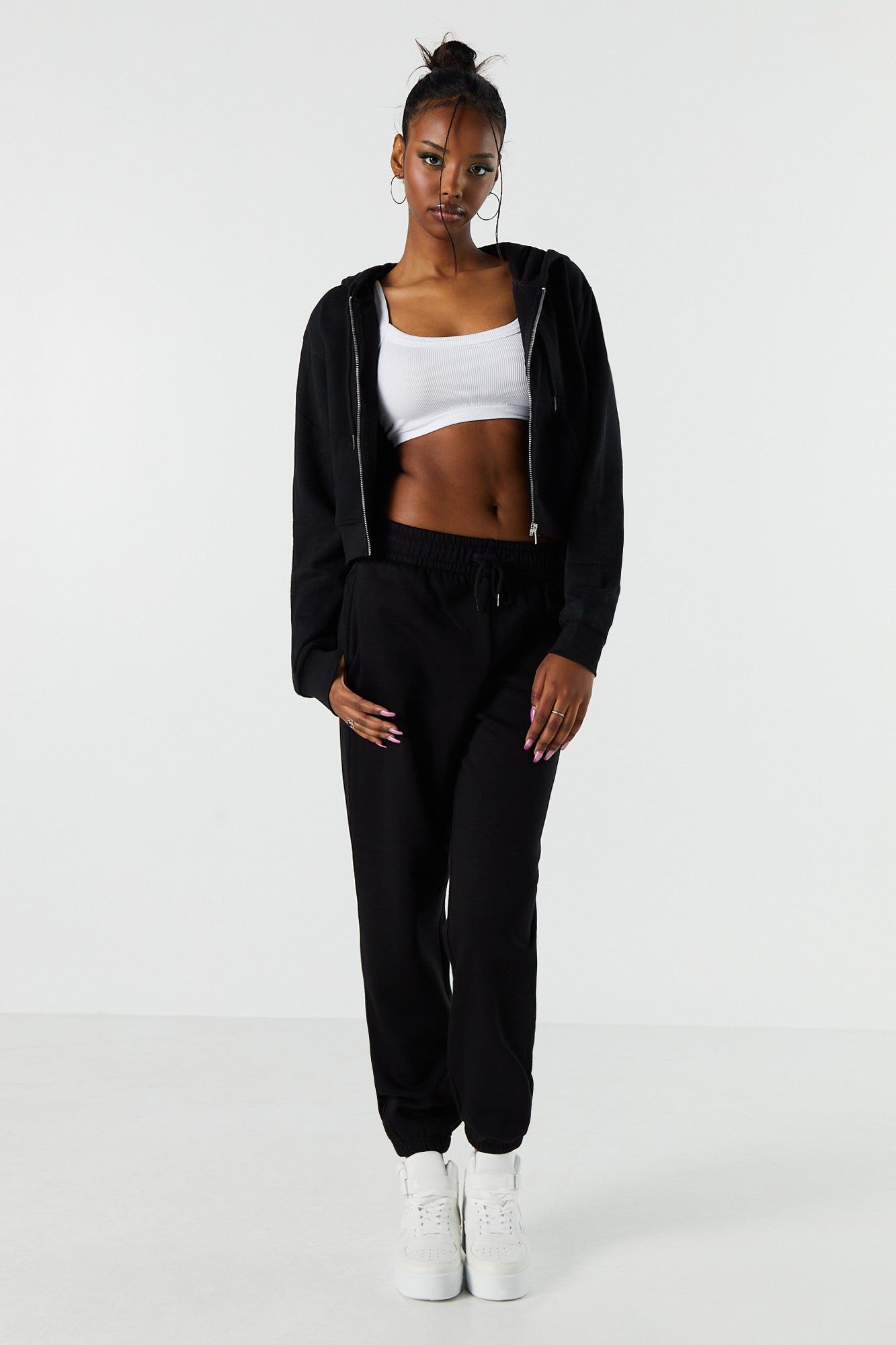 Fleece Zip-Up Cropped Hoodie sold by Urban Planet product image thumbnail 3