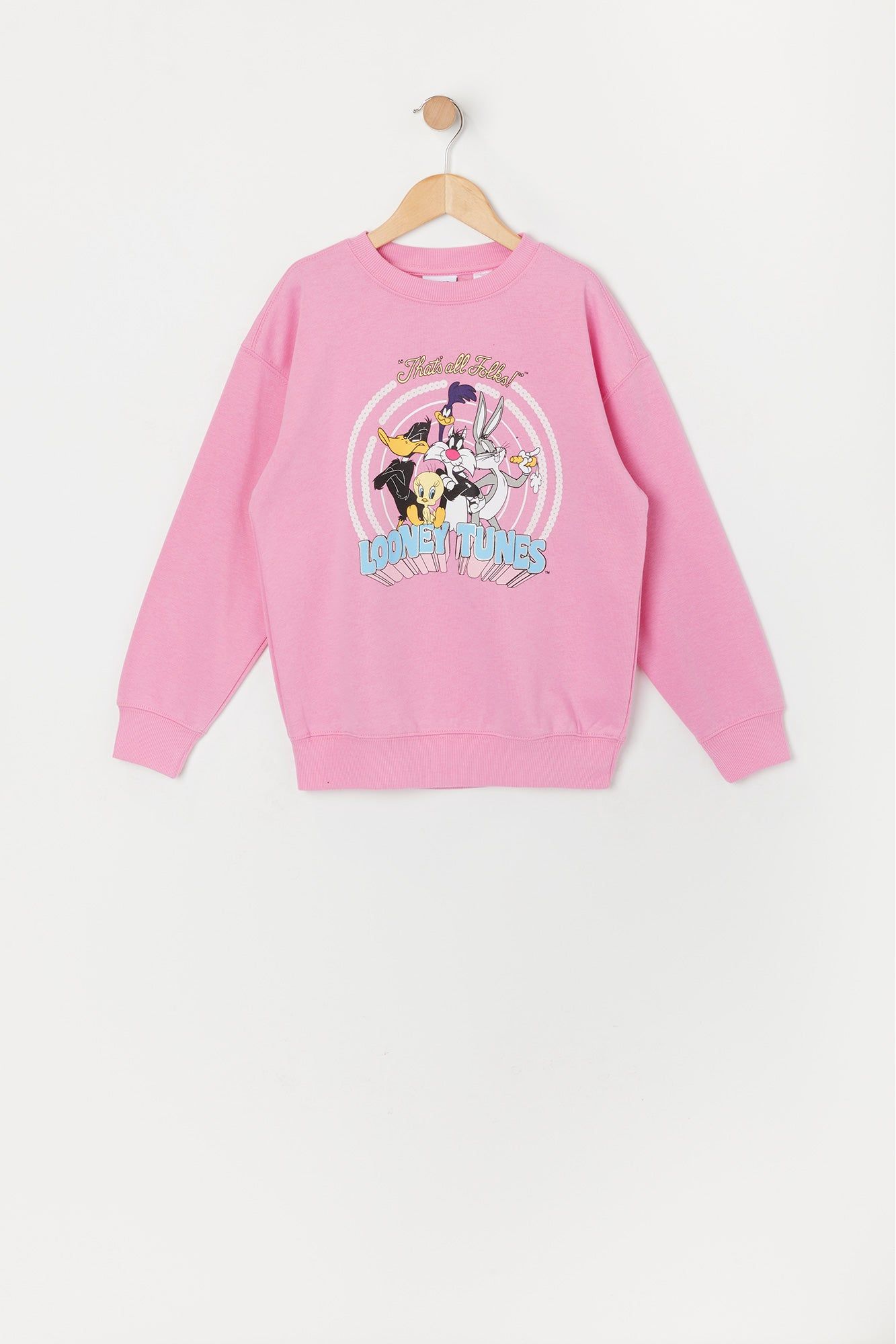 Girls Pink Looney Tunes Fleece Sweatshirt sold by Urban Planet