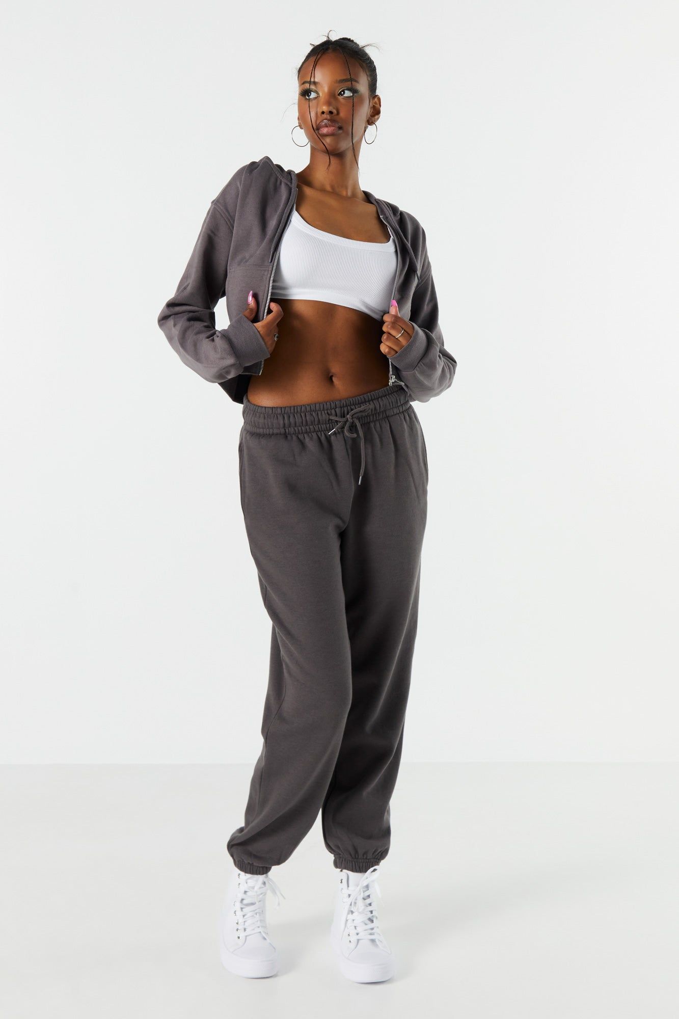 Fleece Zip-Up Cropped Hoodie sold by Urban Planet product image thumbnail 9