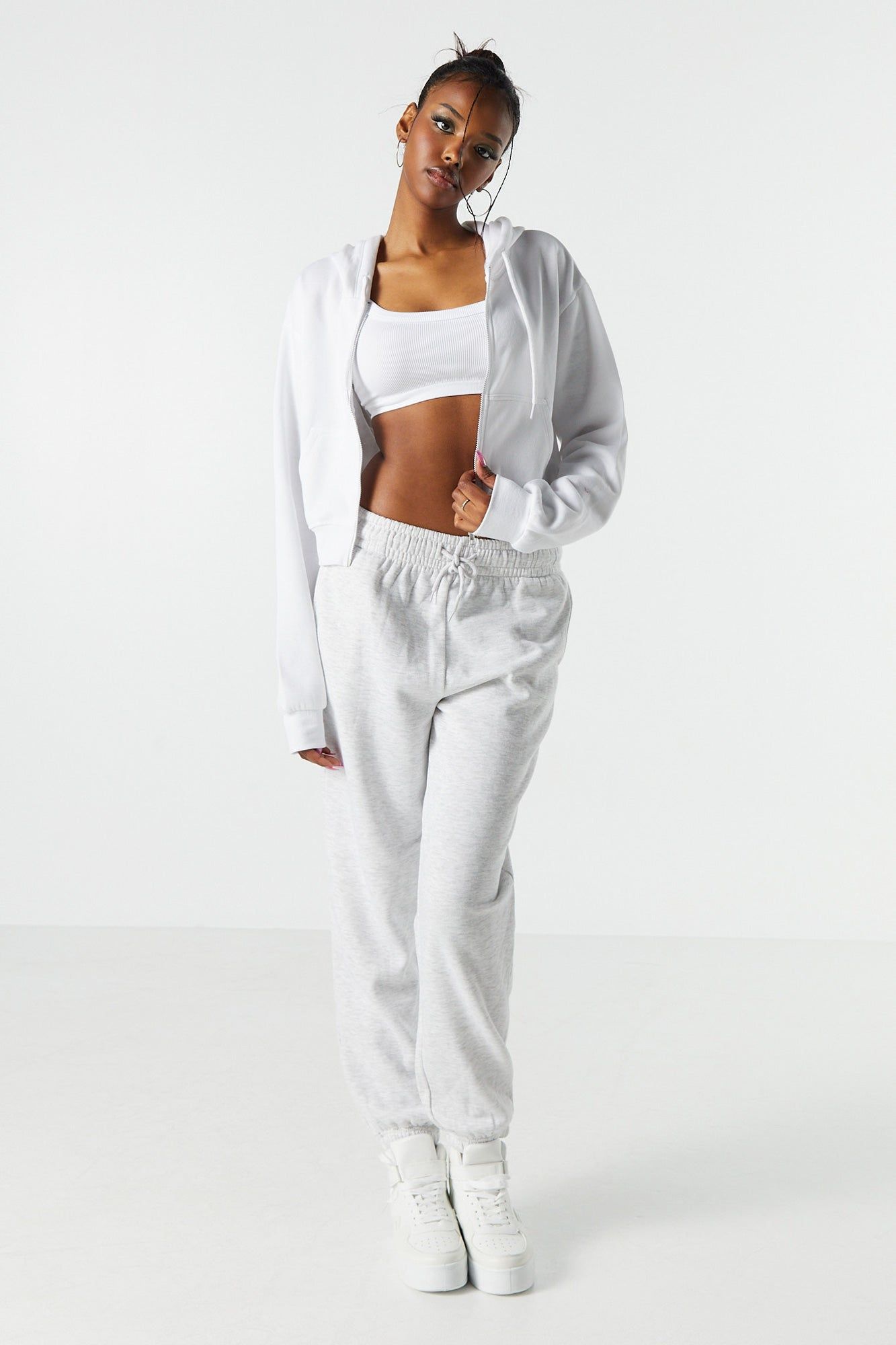 Fleece Zip-Up Cropped Hoodie sold by Urban Planet product image thumbnail 15