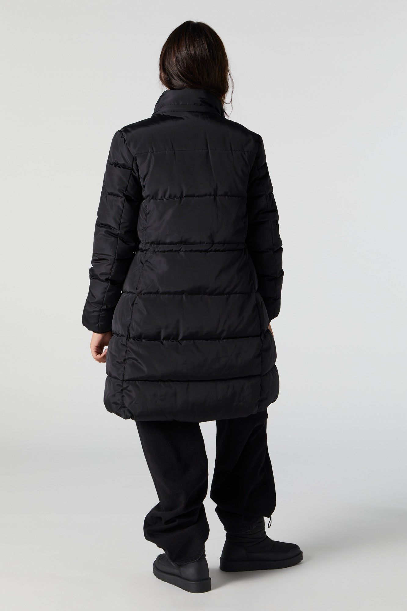 Black Longline Hooded Puffer Jacket sold by Urban Planet product image thumbnail 5